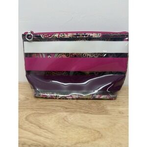 Vera Bradley Pink Paisley‎ Clear Stripe Tote Cosmetic Makeup Bag #48